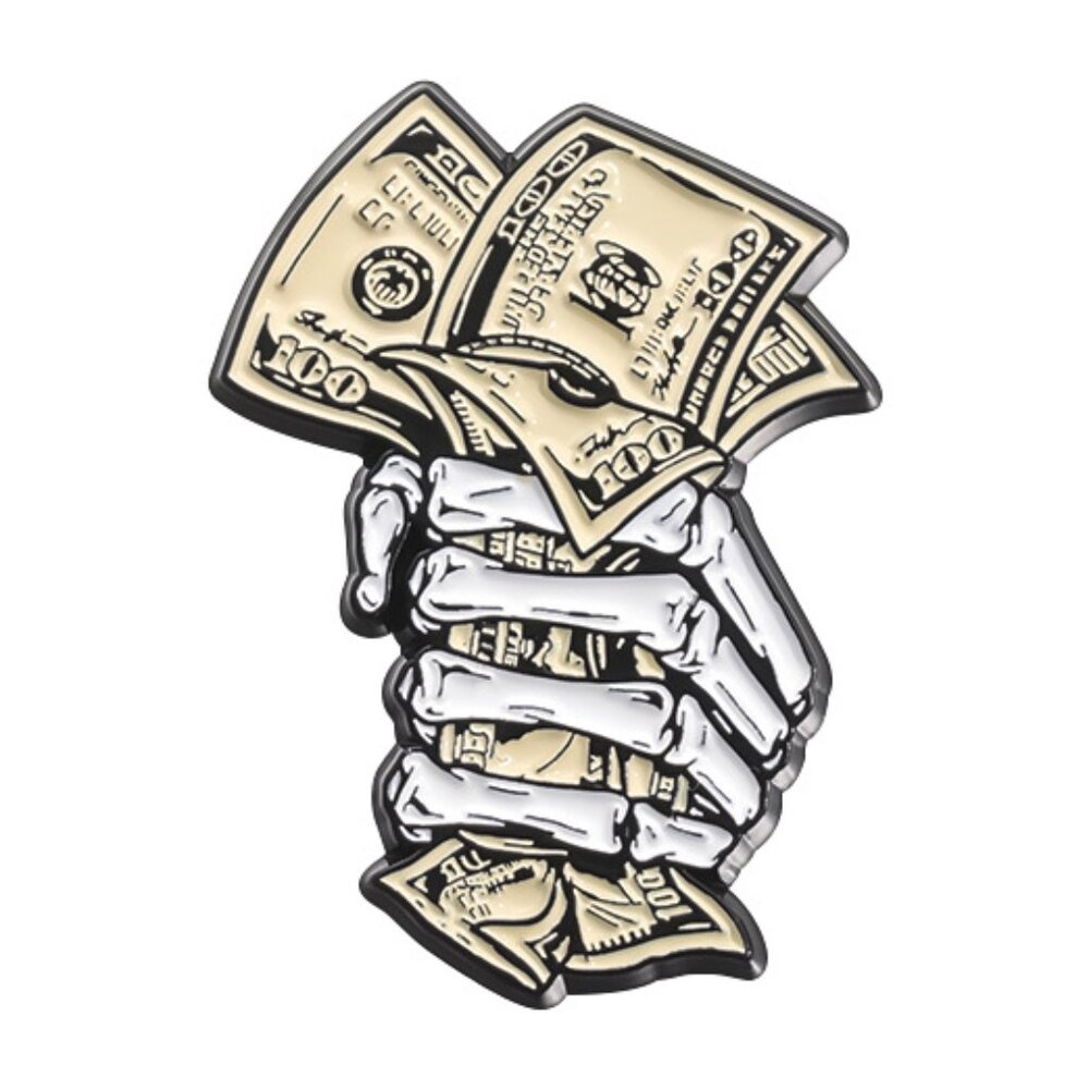 Skeleton Hand Money Enamel Pin Cash Gothic Art